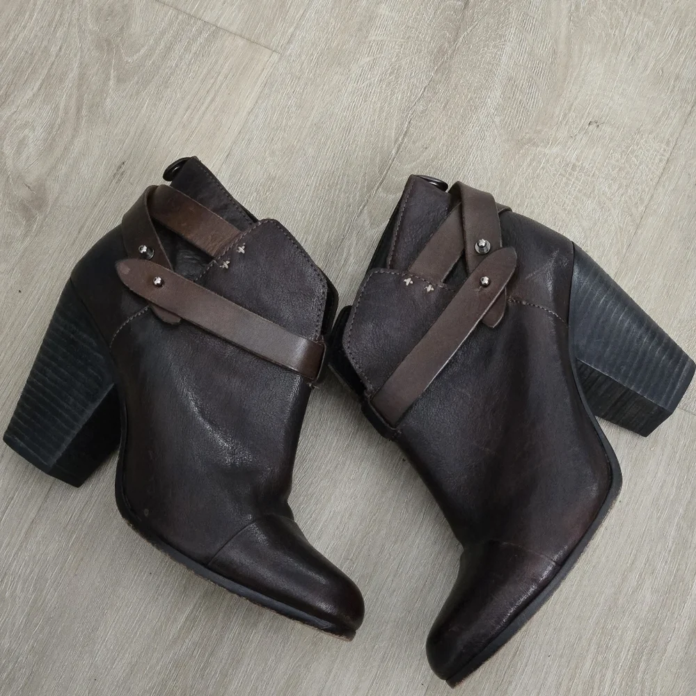 Rag & Bone Harrow Dark Brown Leather Ankle Boots Size 40 EU 9 US